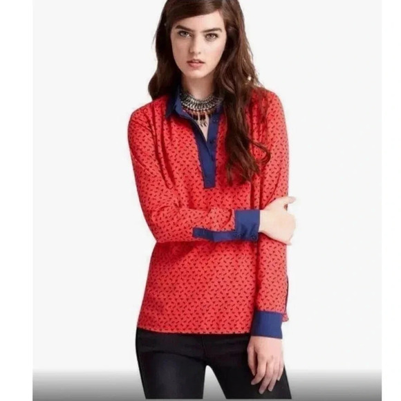 Free People Red Horse Print Blouse Size XS - Picture 1 of 11